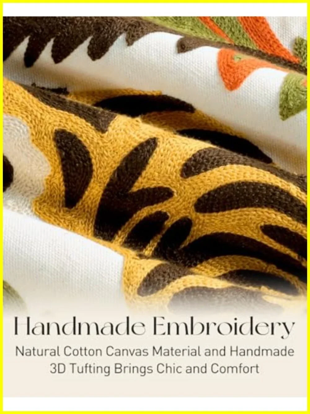 Linen Canvas Embroidery Tote Bag with Pocket, Reusable Shopping & Travel Bag